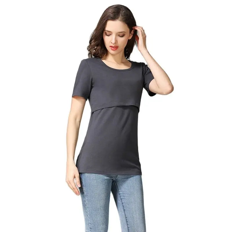 Short Sleeve Cotton Mommy Nursing T-shirt