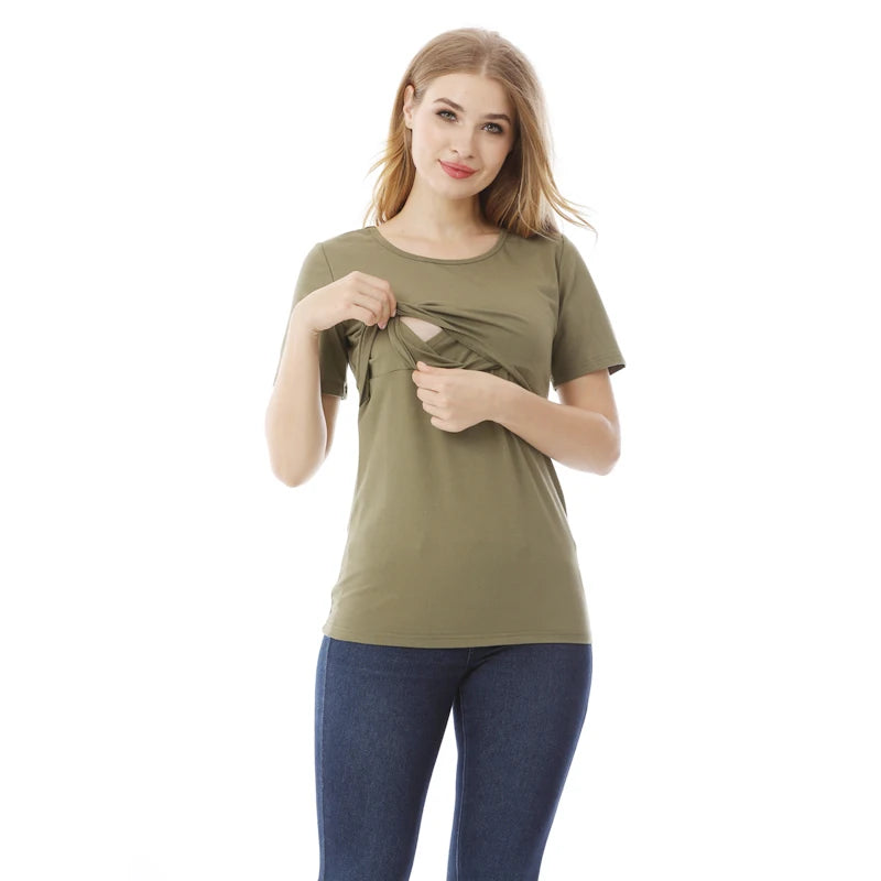 Short Sleeve Cotton Mommy Nursing T-shirt