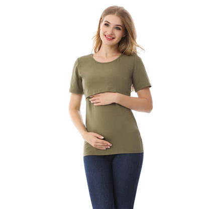 Short Sleeve Cotton Mommy Nursing T-shirt