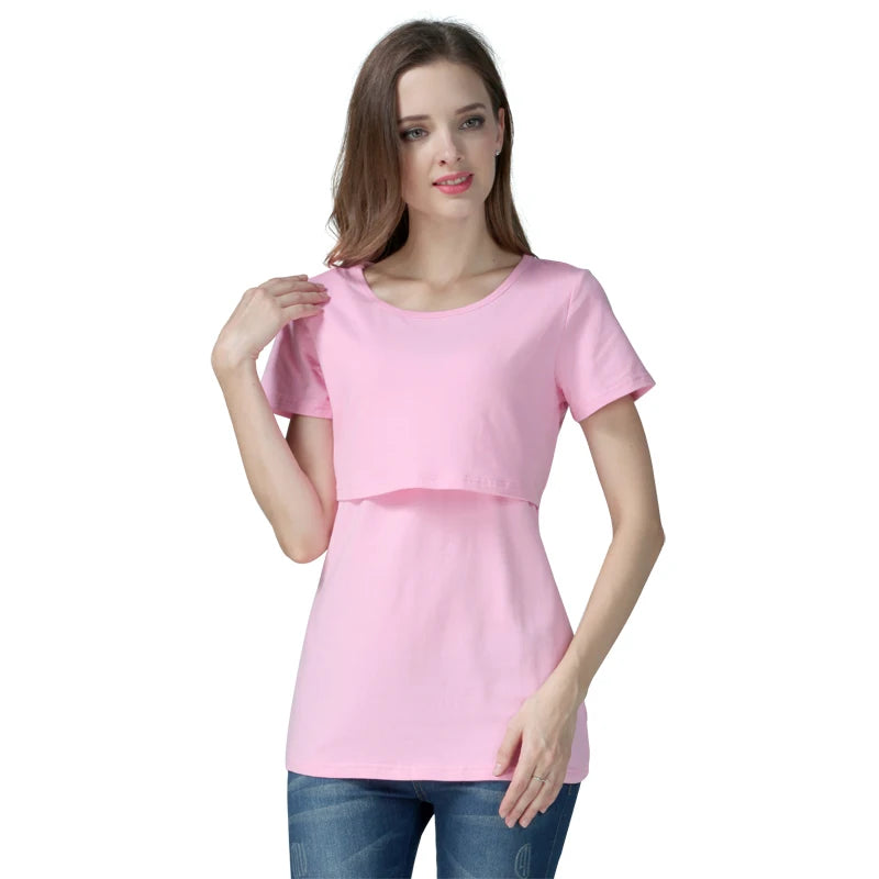 Short Sleeve Cotton Mommy Nursing T-shirt