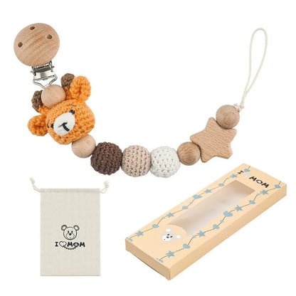 Anti-Drop Beech Wood Baby Pacifier Clips