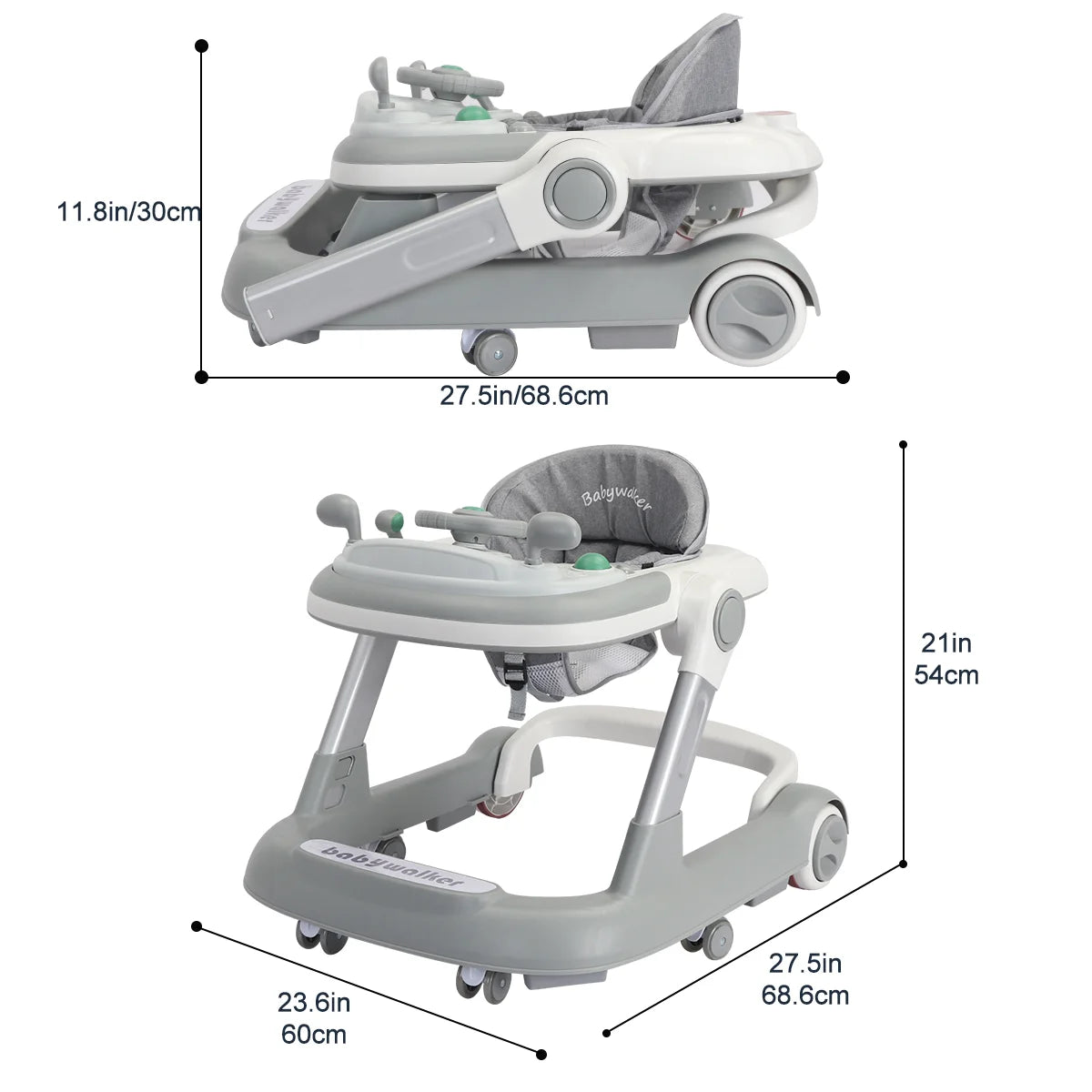 Push Walker with Detachable Feeding and Music Trays