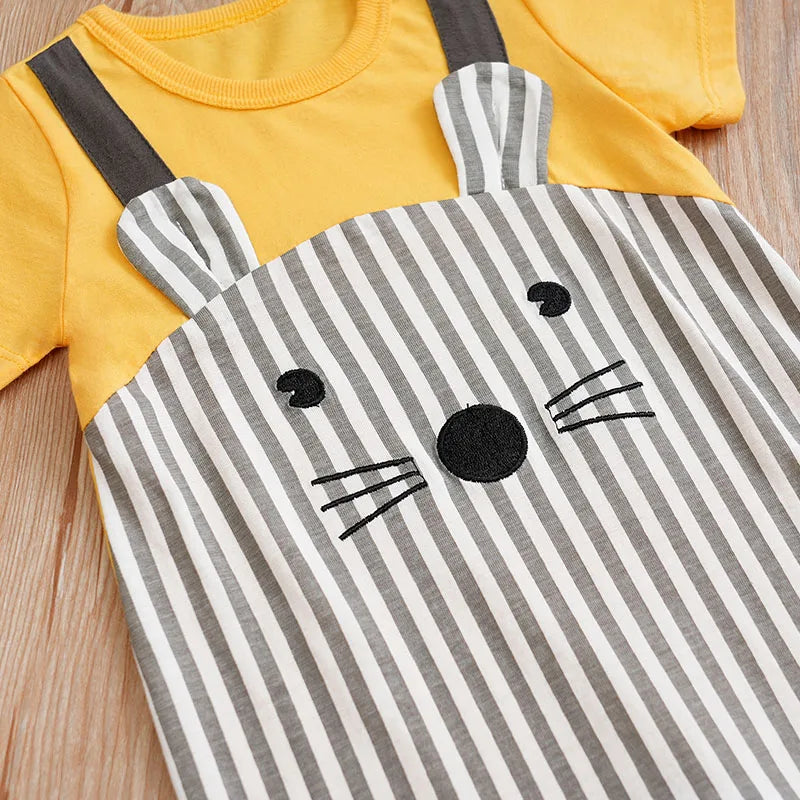 Cartoon Mouse Print Cotton Short Sleeved Jumpsuits