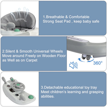 Push Walker with Detachable Feeding and Music Trays