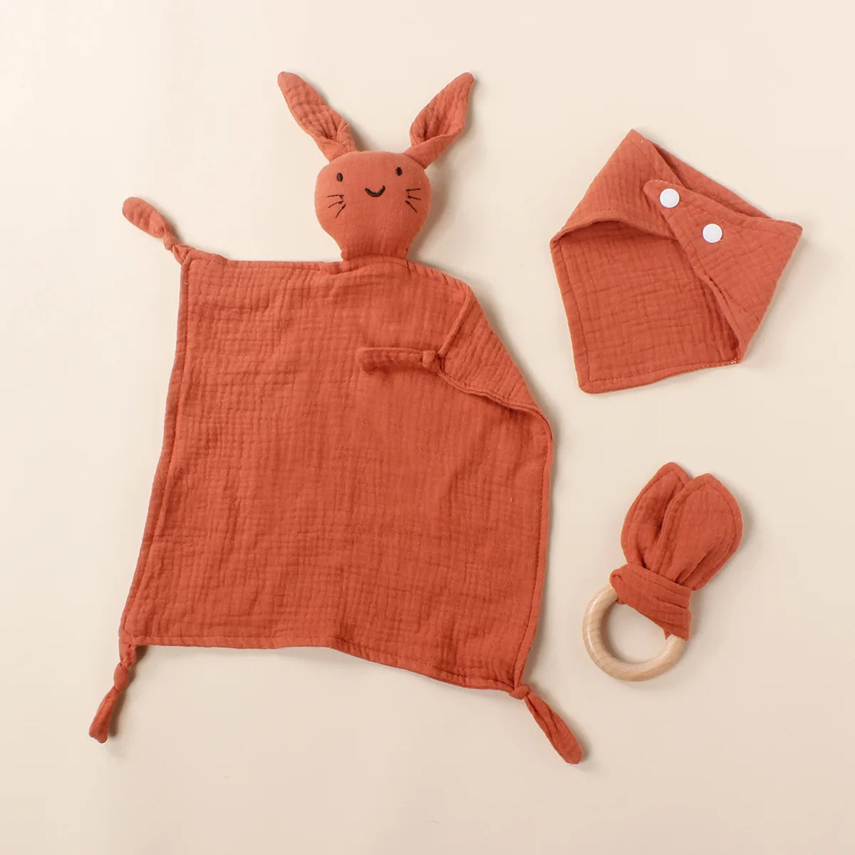 Muslin Cat Square Triangle Bib Set