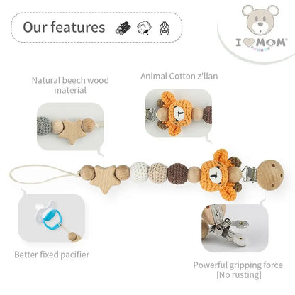 Anti-Drop Beech Wood Baby Pacifier Clips