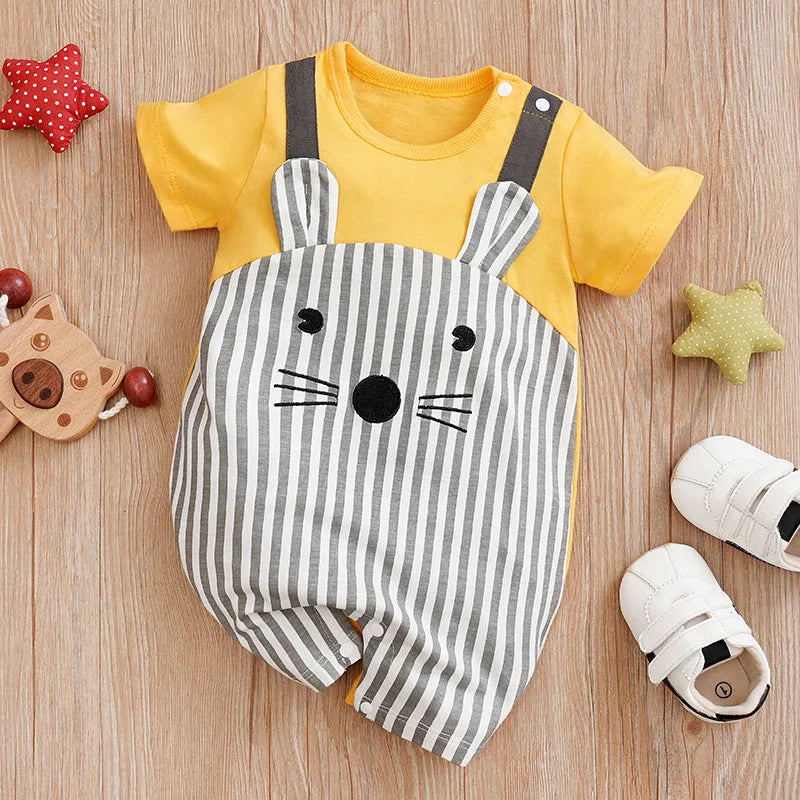 Cartoon Mouse Print Cotton Short Sleeved Jumpsuits