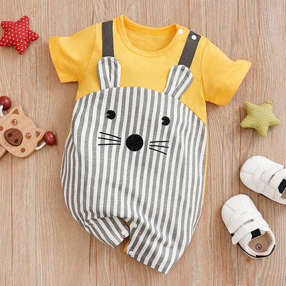 Cartoon Mouse Print Cotton Short Sleeved Jumpsuits