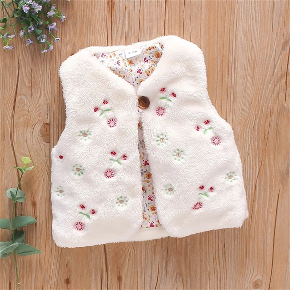 Sleeveless Girls' Fur Sweet Flower Embroidery Top