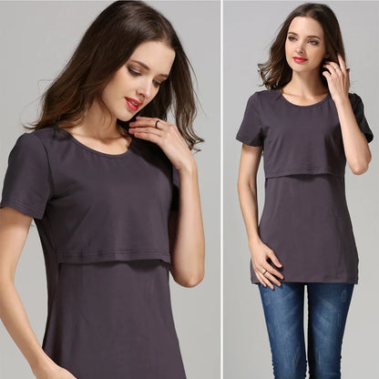 Short Sleeve Cotton Mommy Nursing T-shirt